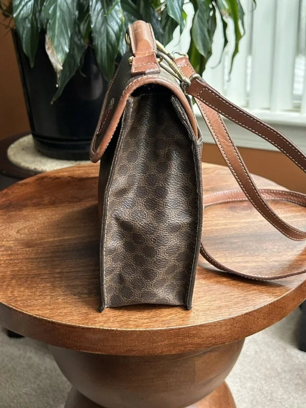 CELINE Macadam Two Way Satchel, Shoulder Bag, Brown